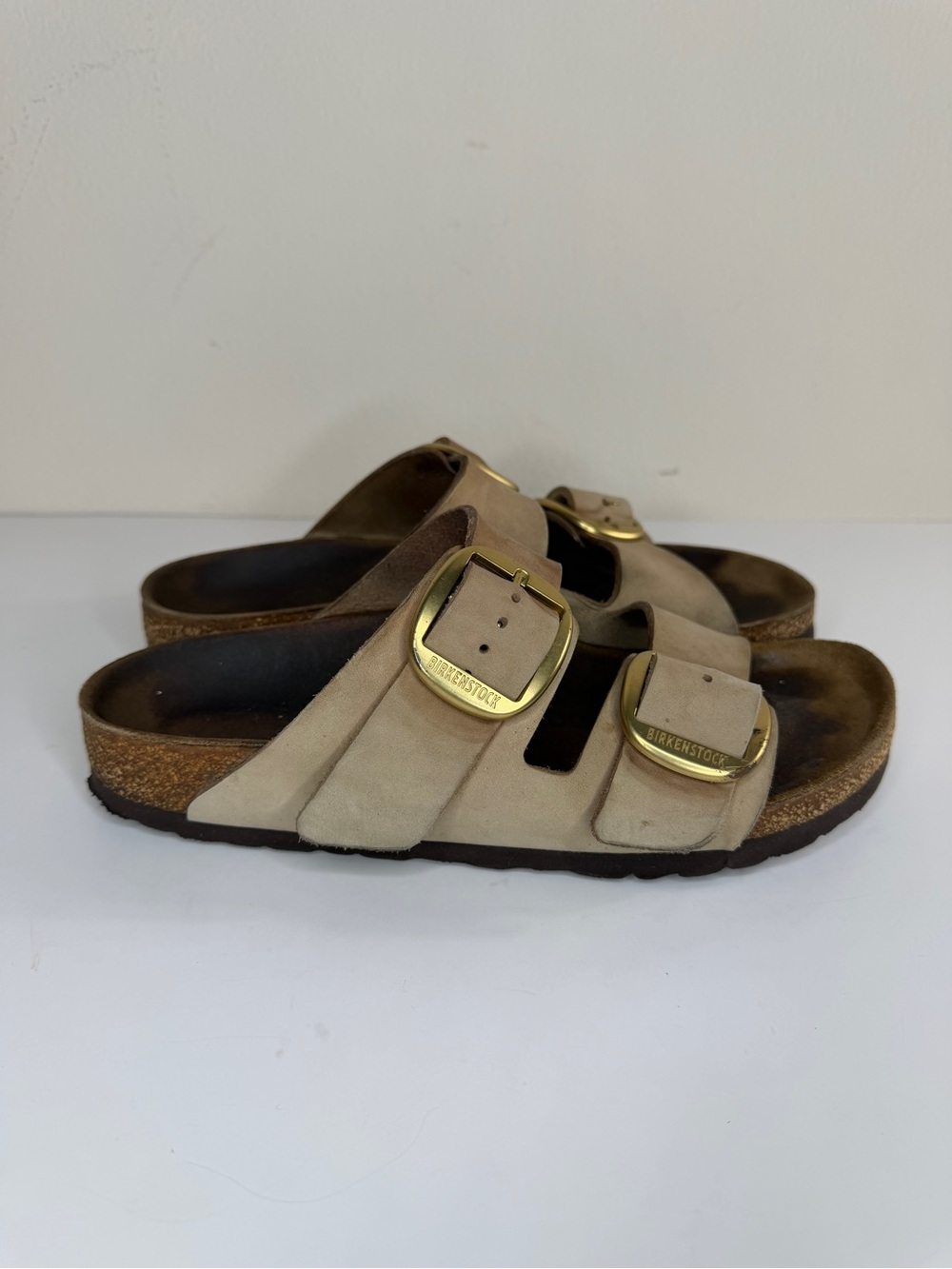Birkenstock Sandals Slides Women Size 38 US 7 Double Strap Tan Buckle Germany - Picture 5 of 16